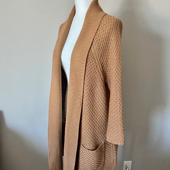 LUCKY BRAND Mustard Yellow Open Front Long Cardigan Sweater M - Picture 3 of 9